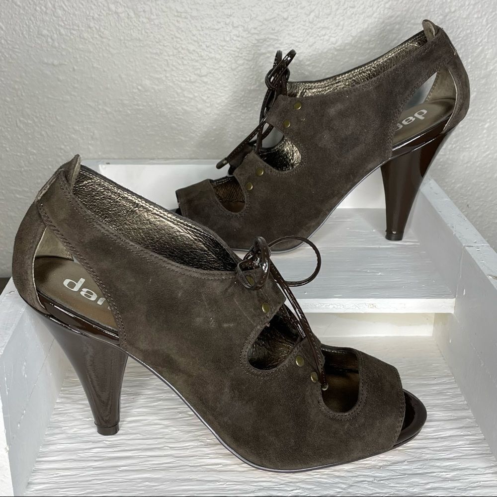 Daniblack James Women’s Lace-up Peep-toe Brown Suede Heels Size 8M